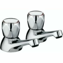 Club Budget Bath Pillar Taps With Metal Heads (Pair)
