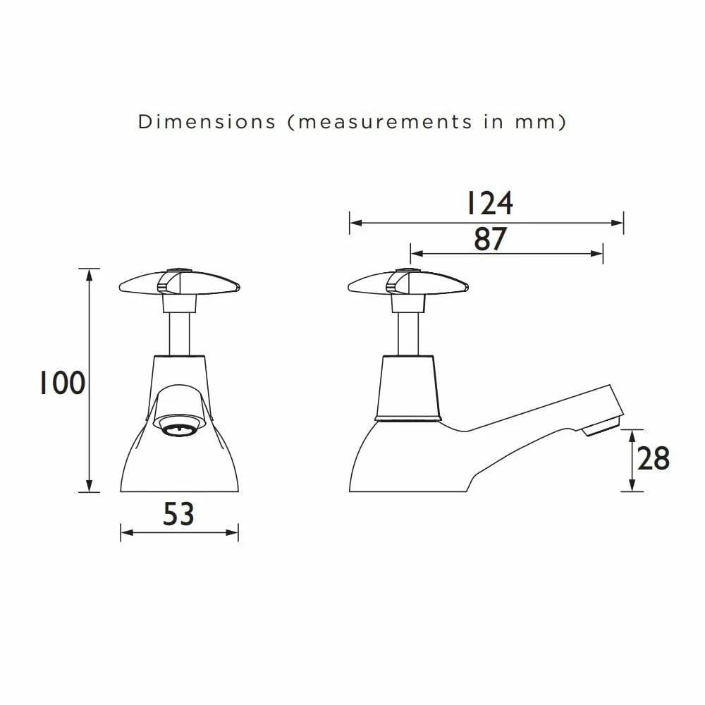 Value Cross Top Bath Pillar Taps (Pair) - Image 2