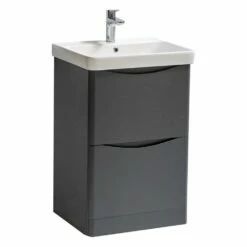 Kartell Arc 500mm Matt Graphite 2 Drawer Floor Standing Vanity Unit & Ceramic Basin