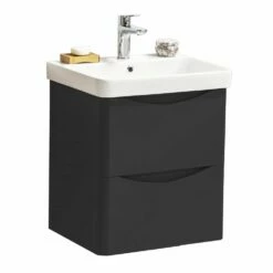 Kartell Arc 500mm Matt Graphite 2 Drawer Wall Mounted Vanity Unit & Ceramic Basin