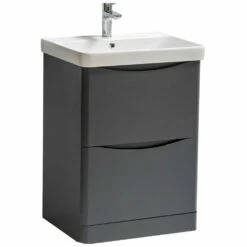 Kartell Arc 600mm Matt Graphite 2 Drawer Floor Standing Vanity Unit & Ceramic Basin