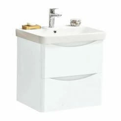 Kartell Arc 600mm White Gloss 2 Drawer Wall Mounted Vanity Unit & Ceramic Basin