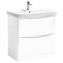 Kartell Arc 800mm White Gloss 2 Drawer Floor Standing Vanity Unit & Ceramic Basin
