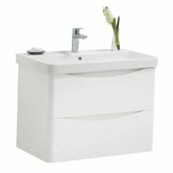 Kartell Arc 800mm White Gloss 2 Drawer Wall Mounted Vanity Unit & Ceramic Basin