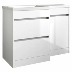 Kartell City 1100mm White Gloss 2 Drawer L Shaped Combination Basin WC Unit - Left Hand