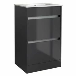 Kartell City 500mm Storm Grey Gloss 2 Drawer Floor Standing Vanity Unit & Ceramic Basin