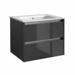 Kartell City 600mm Storm Grey Gloss 2 Drawer Wall Mounted Vanity Unit & Ceramic Basin