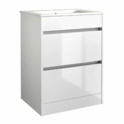 Kartell City 600mm White Gloss 2 Drawer Floor Standing Vanity Unit & Ceramic Basin