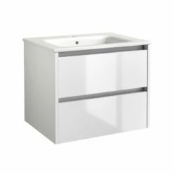 Kartell City 600mm White Gloss 2 Drawer Wall Mounted Vanity Unit & Ceramic Basin
