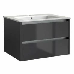 Kartell City 800mm Storm Grey Gloss 2 Drawer Wall Mounted Vanity Unit & Ceramic Basin