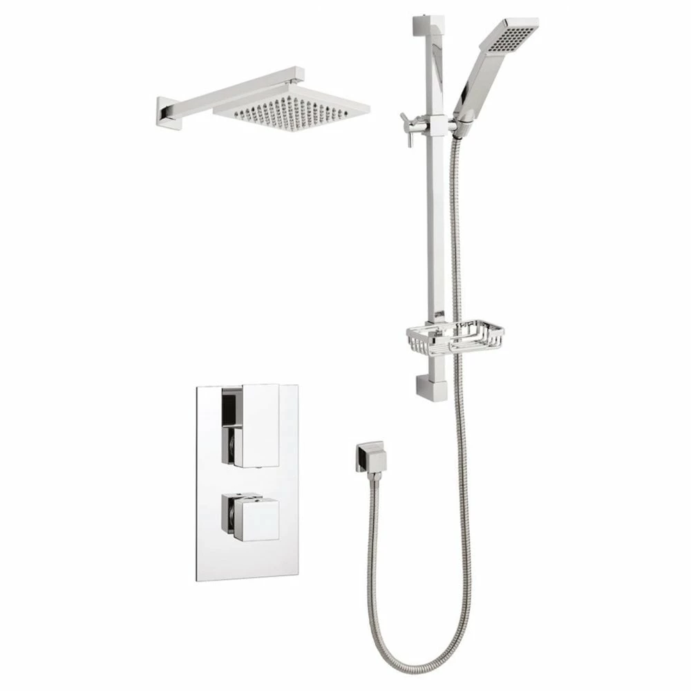 Kartell Element Chrome Concealed Thermostatic Shower Valve With Diverter, Adjustable Slide Rail & Fixed Overhead Drencher