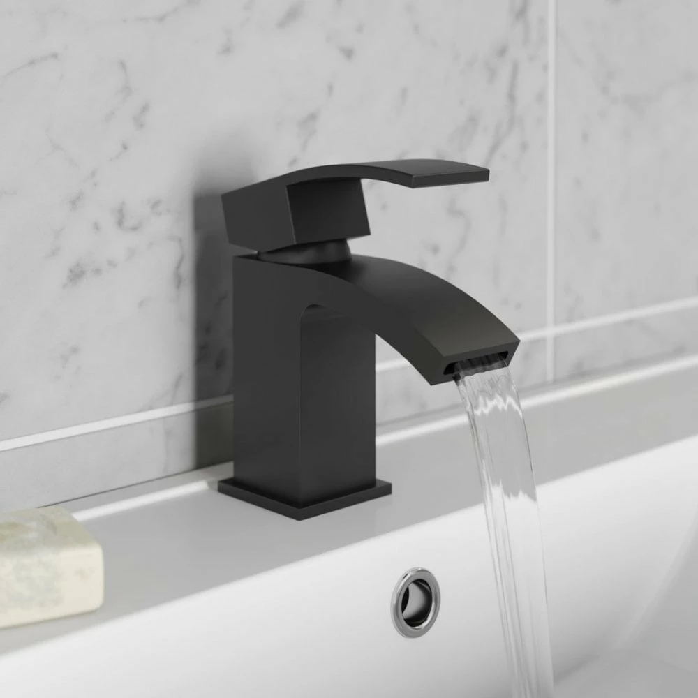 Kartell Fiuto Nero Matt Black Mono Basin Mixer Tap & Click Waste - Image 2
