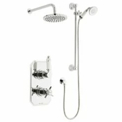 Kartell Klassique Chrome Concealed Thermostatic Shower Valve With Diverter, Adjustable Slide Rail & Fixed Overhead Drencher
