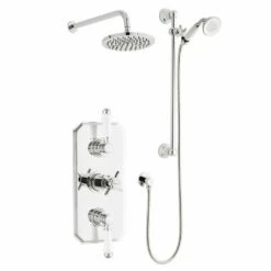 Kartell Klassique Chrome Triple Concealed Shower Valve Traditional Handle With Adjustable Slide Rail & Fixed Overhead Drencher