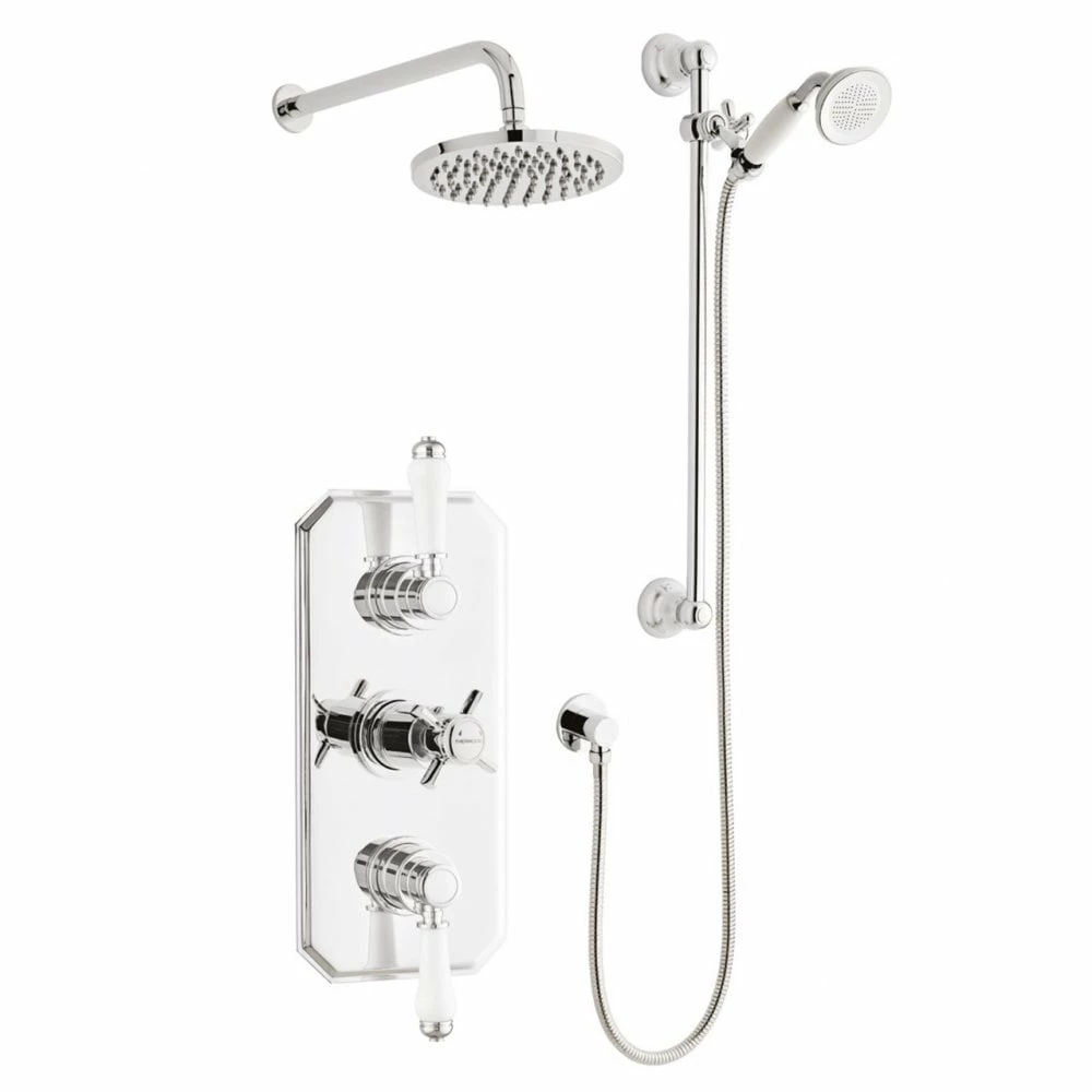 Kartell Klassique Chrome Triple Concealed Shower Valve Traditional Handle With Adjustable Slide Rail & Fixed Overhead Drencher