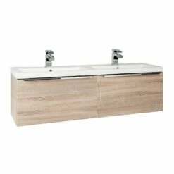 Kartell Kore 1200mm Sonoma Oak Wall Mounted Single Drawer Unit & Ceramic Basin