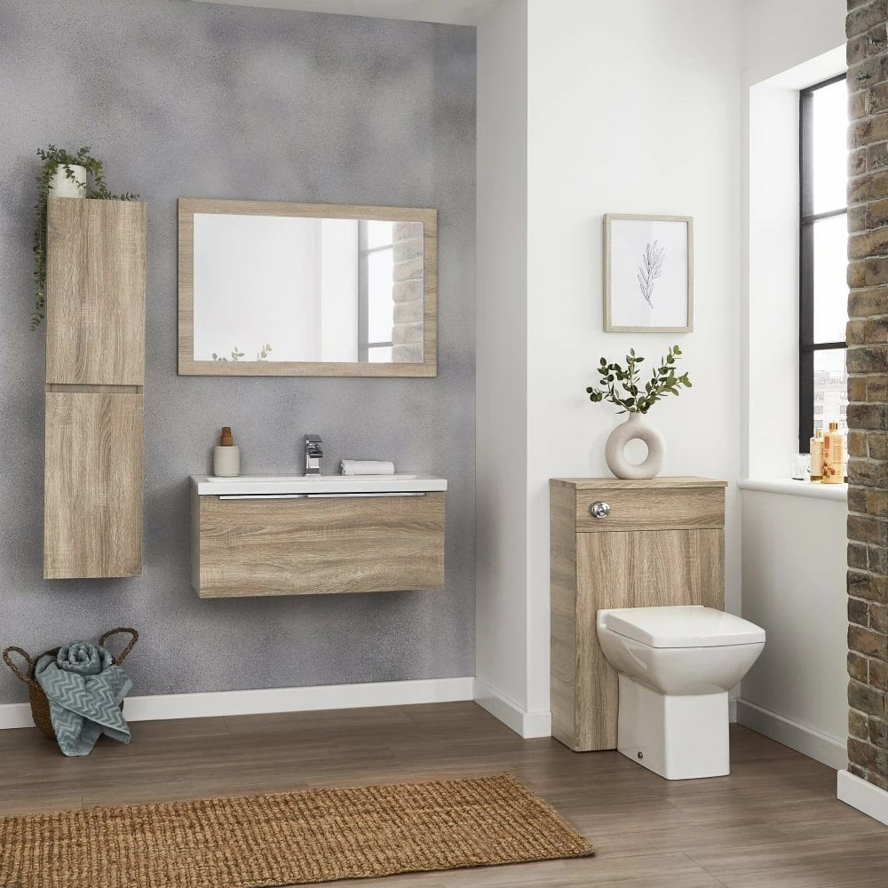 Kartell Kore 1200mm Sonoma Oak Wall Mounted Single Drawer Unit & Ceramic Basin - Image 2