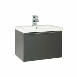 Kartell Kore 500mm Matt Dark Grey Wall Mounted Single Drawer Unit & Ceramic Basin