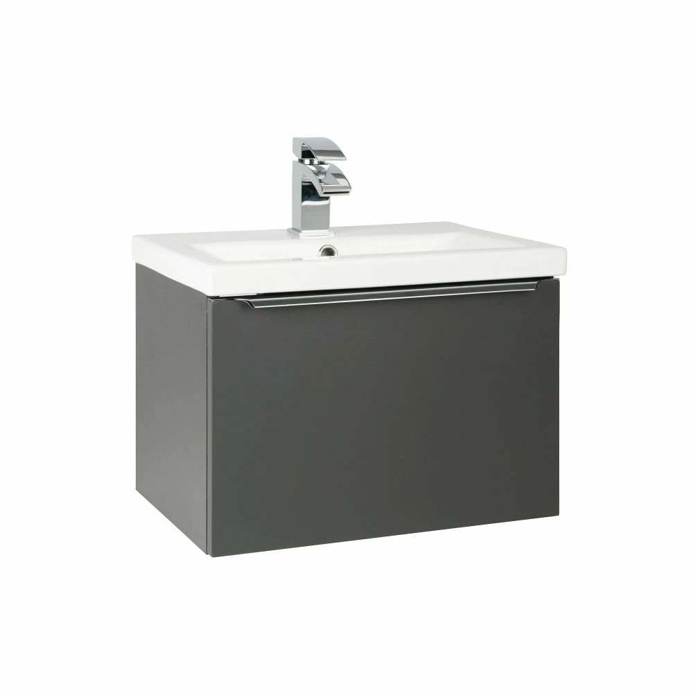 Kartell Kore 500mm Matt Dark Grey Wall Mounted Single Drawer Unit & Ceramic Basin