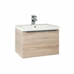 Kartell Kore 500mm Sonoma Oak Wall Mounted Single Drawer Unit & Ceramic Basin