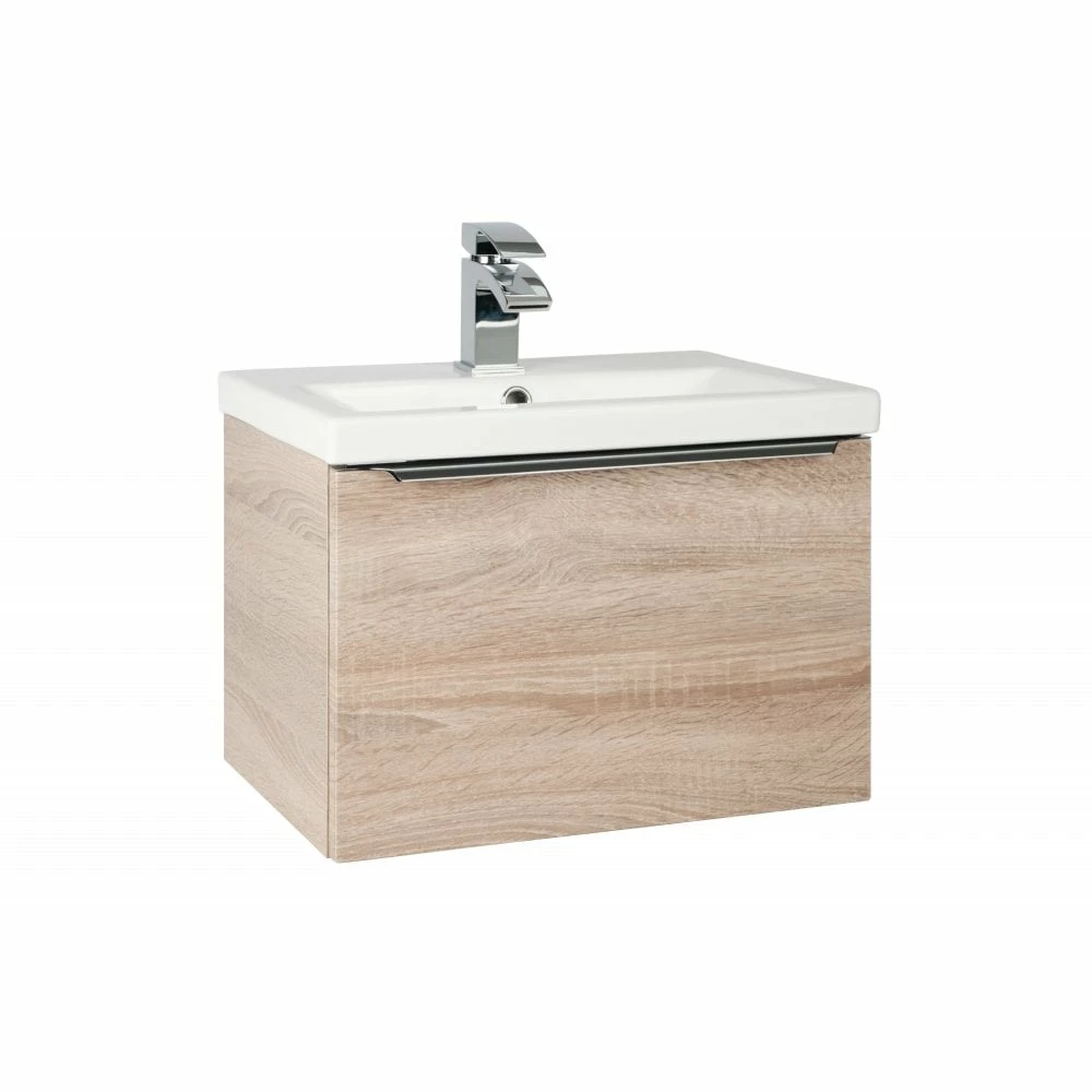 Kartell Kore 500mm Sonoma Oak Wall Mounted Single Drawer Unit & Ceramic Basin