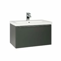 Kartell Kore 600mm Matt Dark Grey Wall Mounted Single Drawer Unit & Ceramic Basin