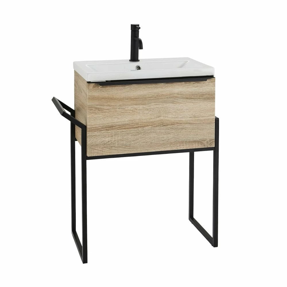 Kartell Kore 600mm Sonoma Oak Wall Mounted Drawer Unit With Modern Black Frame