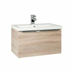 Kartell Kore 600mm Sonoma Oak Wall Mounted Single Drawer Unit & Ceramic Basin