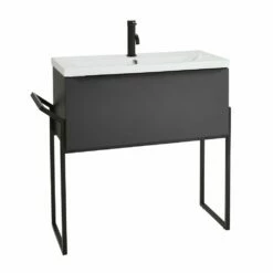 Kartell Kore 800mm Matt Dark Grey Wall Mounted Drawer Unit With Modern Black Frame