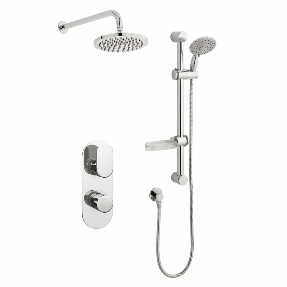 Kartell Logik Chrome Concealed Thermostatic Shower Valve With Diverter, Adjustable Slide Rail & Fixed Overhead Drencher