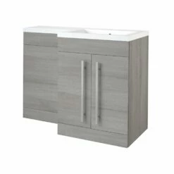 Kartell Matrix 1100mm Silver Oak 2 Door L Shaped Combination Basin WC Unit - Right Hand