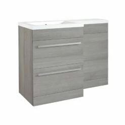 Kartell Matrix 1100mm Silver Oak 2 Drawer L Shaped Combination Basin WC Unit - Left Hand