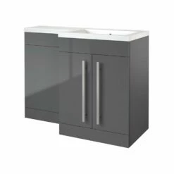 Kartell Matrix 1100mm Storm Grey Gloss 2 Door L Shaped Combination Basin WC Unit - Right Hand
