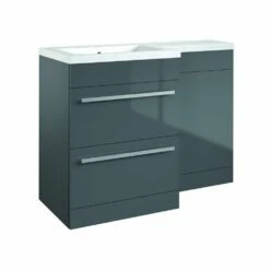 Kartell Matrix 1100mm Storm Grey Gloss 2 Drawer L Shaped Combination Basin WC Unit - Left Hand