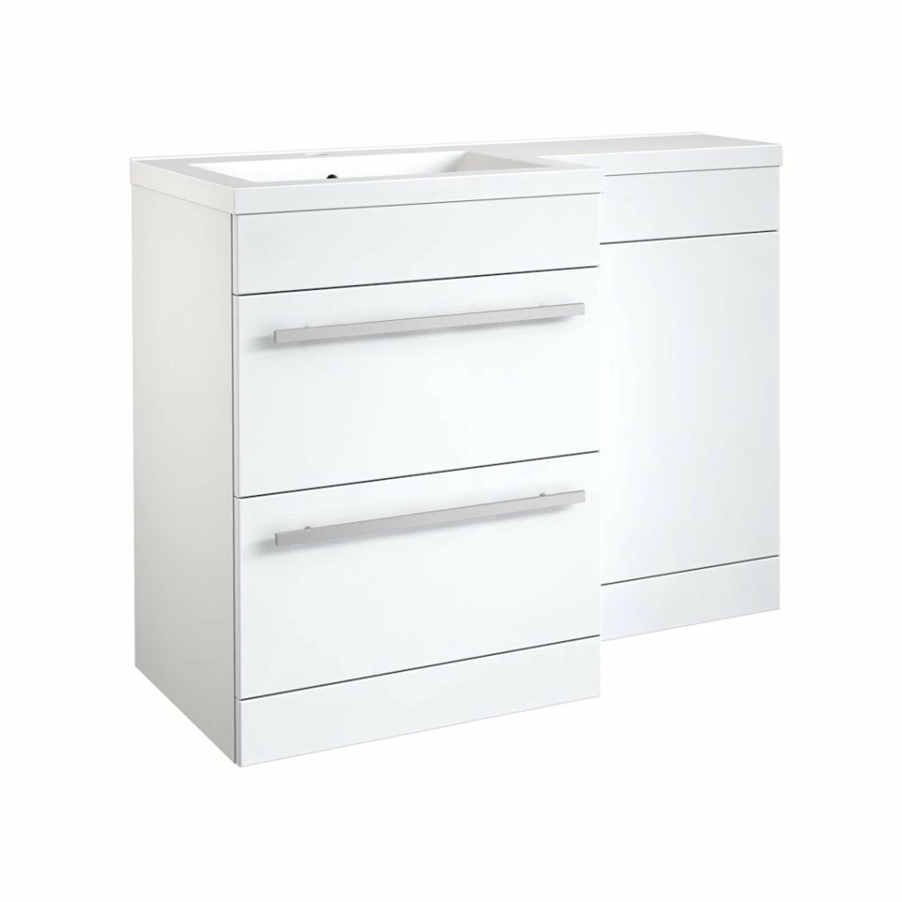 Kartell Matrix 1100mm White Gloss 2 Drawer L Shaped Combination Basin WC Unit - Left Hand