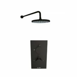 Kartell Nero Round Matt Black Concealed Thermostatic Shower Valve & Fixed Drencher Head
