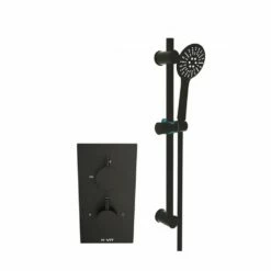 Kartell Nero Round Matt Black Concealed Thermostatic Shower Valve With Adjustable Slide Rail Kit