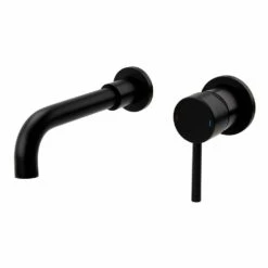 Kartell Nero Round Matt Black Wall Mounted Basin Mixer Tap