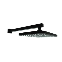 Kartell Nero Square Matt Black Wall Drench Shower Head & Wall Mounted Fixed Arm