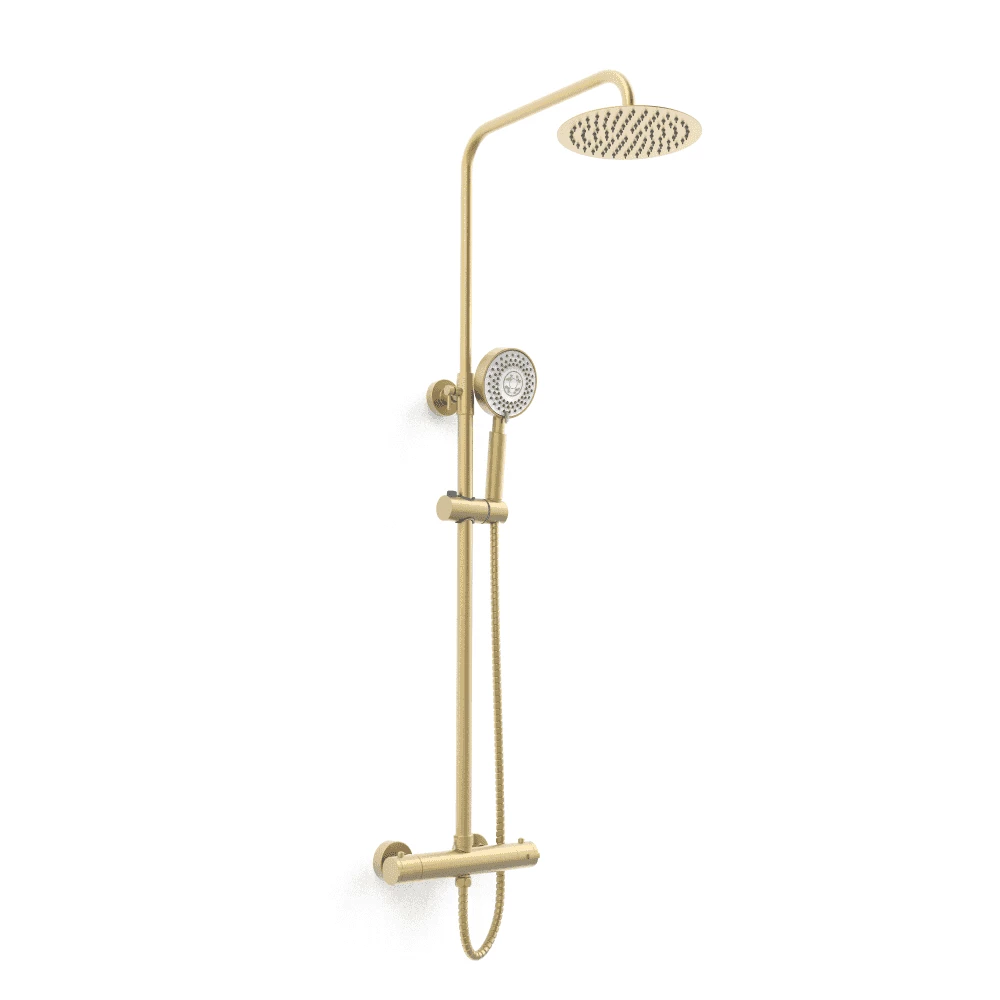 Kartell Ottone Brushed Brass Exposed Bar Shower With Drench Head & Sliding Handset
