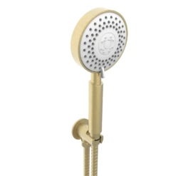 Kartell Ottone Round Brushed Brass Wall Outlet Bracket With Handset & Hose