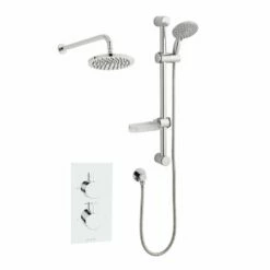 Kartell Plan Chrome Concealed Thermostatic Shower Valve With Diverter, Adjustable Slide Rail & Fixed Overhead Drencher