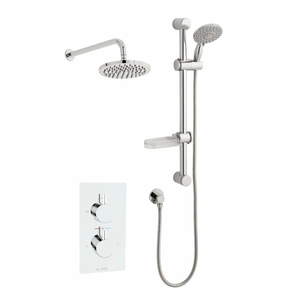 Kartell Plan Chrome Concealed Thermostatic Shower Valve With Diverter, Adjustable Slide Rail & Fixed Overhead Drencher