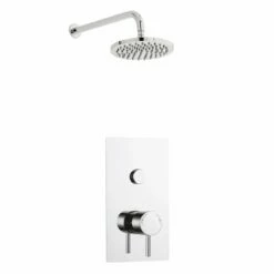 Kartell Plan Chrome Single Round Push Button Concealed Thermostatic Shower Valve & Fixed Drencher Head
