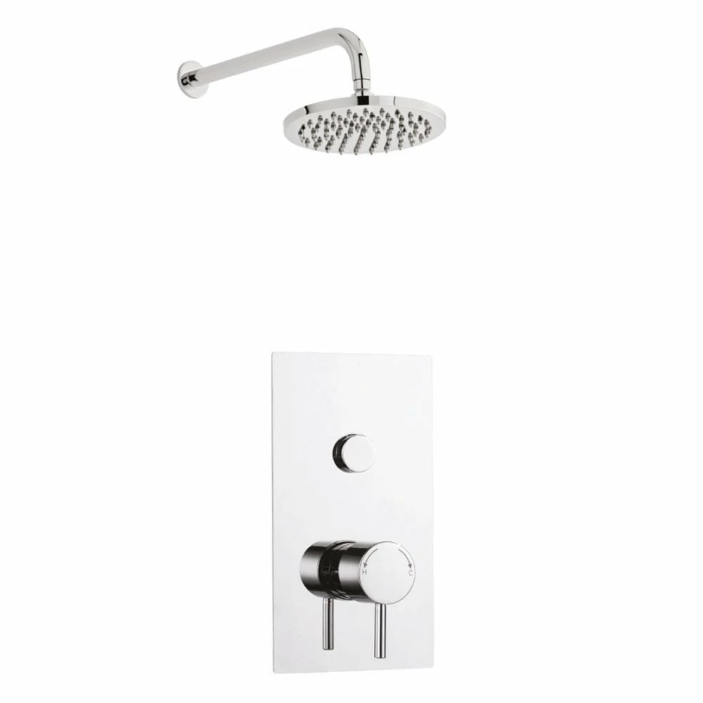 Kartell Plan Chrome Single Round Push Button Concealed Thermostatic Shower Valve & Fixed Drencher Head
