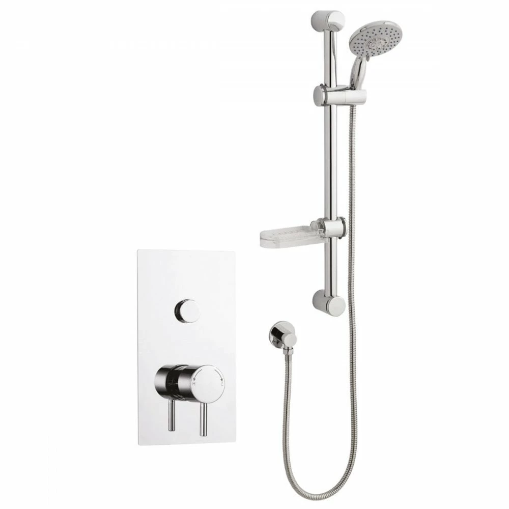 Kartell Plan Chrome Single Round Push Button Concealed Thermostatic Shower Valve With Adjustable Slide Rail Kit
