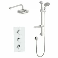 Kartell Plan Chrome Triple Concealed Thermostatic Shower Valve Round Handle With Adjustable Slide Rail & Fixed Overhead Drencher
