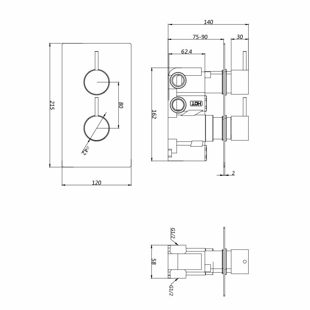 Kartell Plan Concealed Thermostatic Shower Valve With Diverter Chrome - Image 2