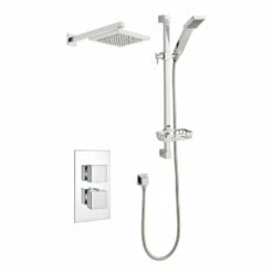 Kartell Pure Chrome Concealed Thermostatic Shower Valve With Diverter, Adjustable Slide Rail & Fixed Overhead Drencher