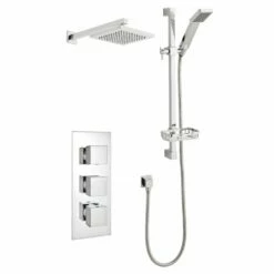 Kartell Pure Chrome Triple Concealed Thermostatic Shower Valve With Adjustable Slide Rail & Fixed Overhead Drencher